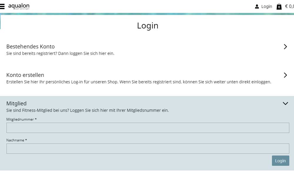 Mit Mitgliedsnummer im Aqualon Shop einloggen