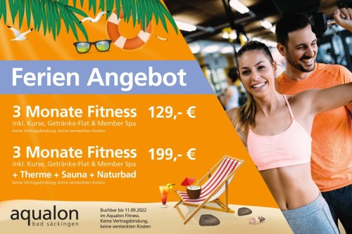 Aqualon Ferien Angebot: 3 Monate Fitness für nur 129,-, mit Sauna, Therme & Naturbad inkl. 199,- €